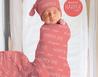 Personalized Swaddle and Sign Gender Neutral Newborn Gift Set - Baby Name Announcement and Photo Props