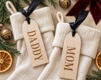 Personalized Stocking Name Tags, Engraved Wood Tags for Christmas Decor CT15