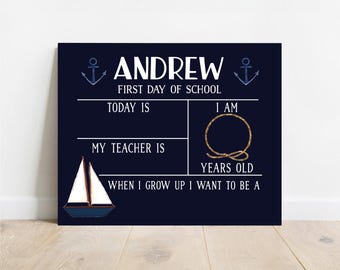 Back to School Sign, First Day Of School Sign, Reusable School Sign, School Photo Prop, School Sign For Kids, Last Day Of School, Nautical