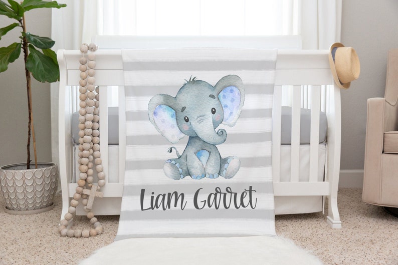 Elephant Blanket, Personalized Baby Blanket Gift, Toddler Blanket, Safari Nursery Decor, Toddler Birthday Gift, Jungle Elephant Blanket BB05 image 1