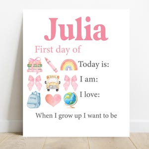Girls First Day Of School Sign, Big Bow Back to School Sign, Personalizable Reusable School Sign, School Photo Prop, School Sign For Kids