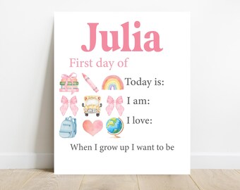 Girls First Day Of School Sign, Big Bow Back to School Sign, Personalizable Reusable School Sign, School Photo Prop, School Sign For Kids
