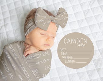 Personalized Swaddle Blanket, Optional Bundle, Newborn Coming Home Outfit Photo Props, Baby Name Announcement Sign, Baby Shower Gift JS7
