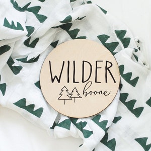 Round Wood Baby Name Sign Wooden Personalized Baby Name Newborn Announcement Custom Nursery Sign Decor
