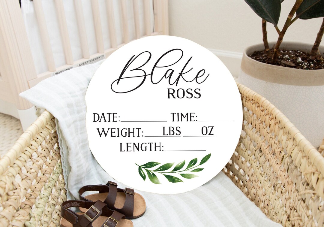 Birth Stats Round Wood Baby Name Sign Wooden Personalized Baby Name ...