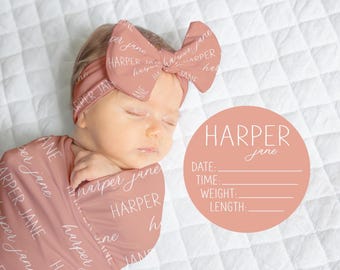 Personalized Swaddle Blanket, Optional Bundle, Newborn Coming Home Outfit Photo Props, Baby Name Announcement Sign, Baby Shower Gift JS7