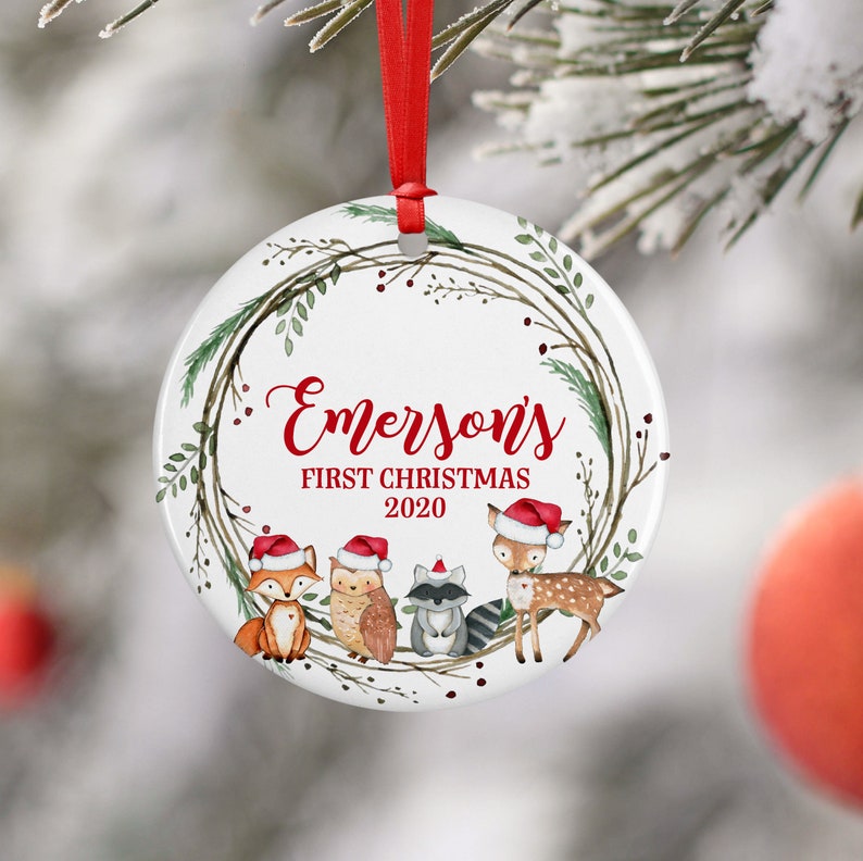 Woodland Baby First Christmas Ornament Personalized Baby Etsy