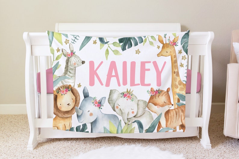 Safari Blanket, Personalized Baby Blanket Gift, Toddler Blanket, Jungle Nursery Decor, Toddler Birthday Gift, Safari Theme, Elephant Giraffe image 1