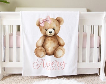 Teddy Bear Blanket, Personalized Baby Blanket Gift, Toddler Blanket, Teddy Bear Nursery Decor, Birthday Gift, Classic Bear Nursery BB50