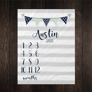Boy Milestone Blanket Month Blanket Baby Baby Growth Tracker Soft Fleece Blanket Baby Shower Newborn Gift Blanket Watch Me Grow Gray Stripes