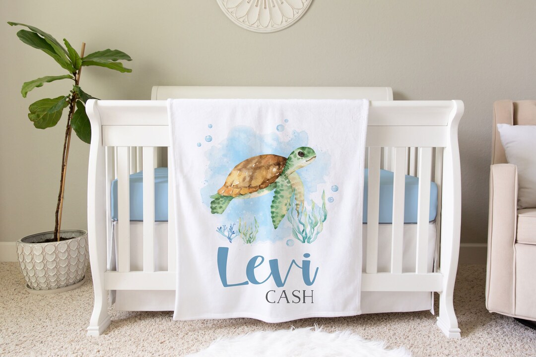 Sea Turtle Personalized Baby Name Blanket Personalized Baby Gift Custom ...