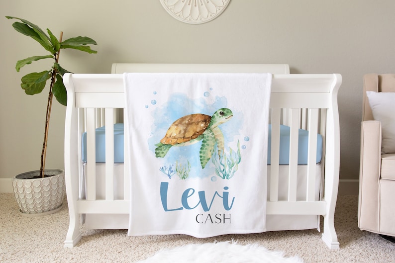 Sea Turtle Personalized Baby Name Blanket Personalized Baby Gift Custom ...