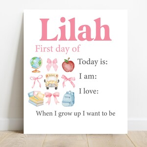 Girls First Day Of School Sign, Big Bow Back to School Sign, Personalizable Reusable School Sign, School Photo Prop, School Sign For Kids