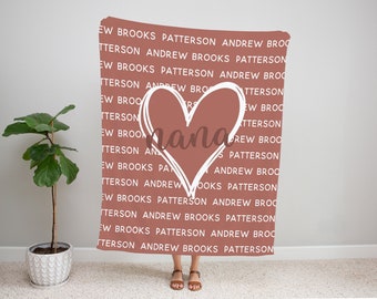 Mothers Day Gift Personalized Mom or Grandparent Blanket With Kids Names, MB02