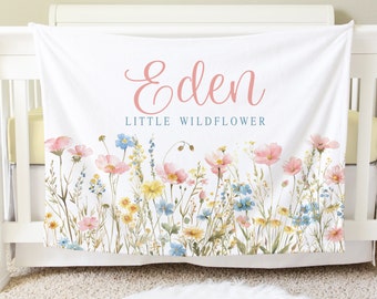 Wildflower Baby Blanket, Wildflower Baby Shower Gift, Wildflower Nursery Decor,  Personalized Wildflower Baby Blanket, BB55