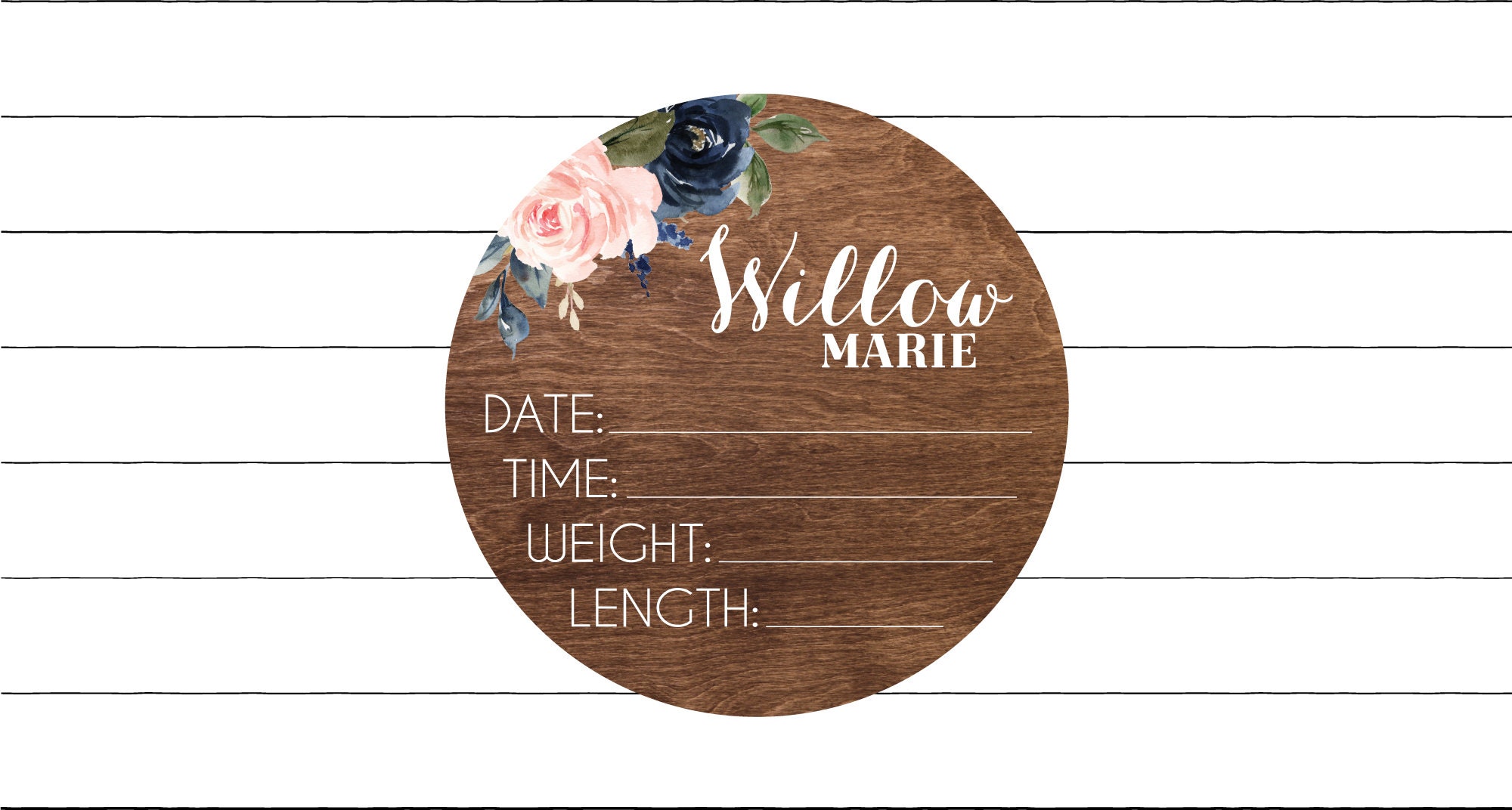 Birth Stats Round Wood Baby Name Sign Wooden Personalized Baby Name ...