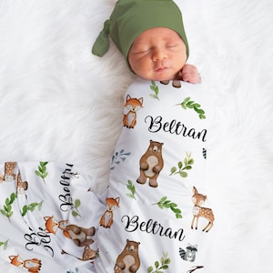 Woodland Personalized Swaddle, Baby Woodland Blanket, Custom Name Blanket, Hospital Blanket, Baby Shower Gift, Name Blanket, Toddler