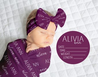 Personalized Swaddle Blanket, Optional Bundle, Newborn Coming Home Outfit Photo Props, Baby Name Announcement Sign, Baby Shower Gift JS7