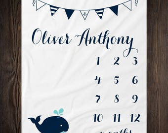 Baby Milestone Blanket – Nautical Anchor Design, 48x40 Inches, Soft Cotton For Monthly Photos