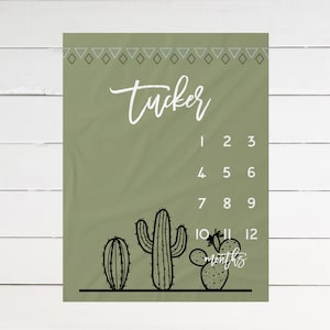 Succulent Cactus Milestone Blanket Personalized Monthly Growth Tracker Custom Baby Shower Gift For New Mom Blanket Newborn Boho Nursery