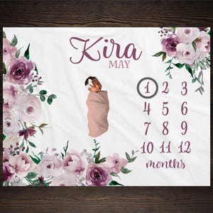 Mauve Flower Milestone Blanket, Milestone Blanket, Baby Shower Gift, Baby Keepsake Gift, Girl Wildflower Milestone Blanket, GM19