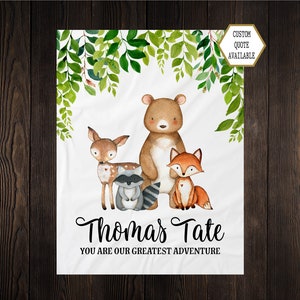 Personalized Baby Name Blanket Personalized Baby Gift Bear Deer Fox Custom Coming Home Woodland Hospital Blanket Baby Shower New Mom Gift