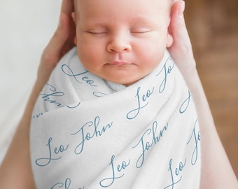 Baby Swaddle Blanket, Personalized Name Blanket, Birth Announcement Blanket, Baby Boy Name Hospital Blanket, Newborn Photo, Baby Shower Gift