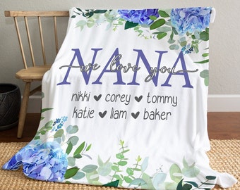 Perfect Gift for Mothers Day Grandparents and Birthdays - Personalized Hydrangea Floral Blanket