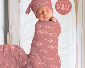 Custom Baby Swaddle and Sign - Personalized Baby Shower Gift Photo Props Newborn Name Announcement - JS36