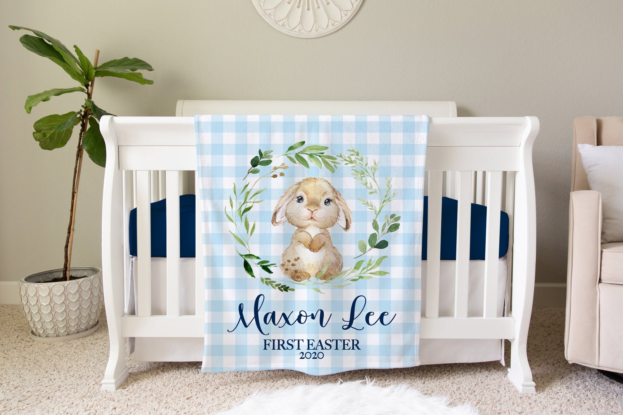First Easter Gift, Personalized Baby Blanket, Personalized Baby Gift, Bunny Blanket, Easter Blanket, Baby Shower Gift Birthday Gift Animal