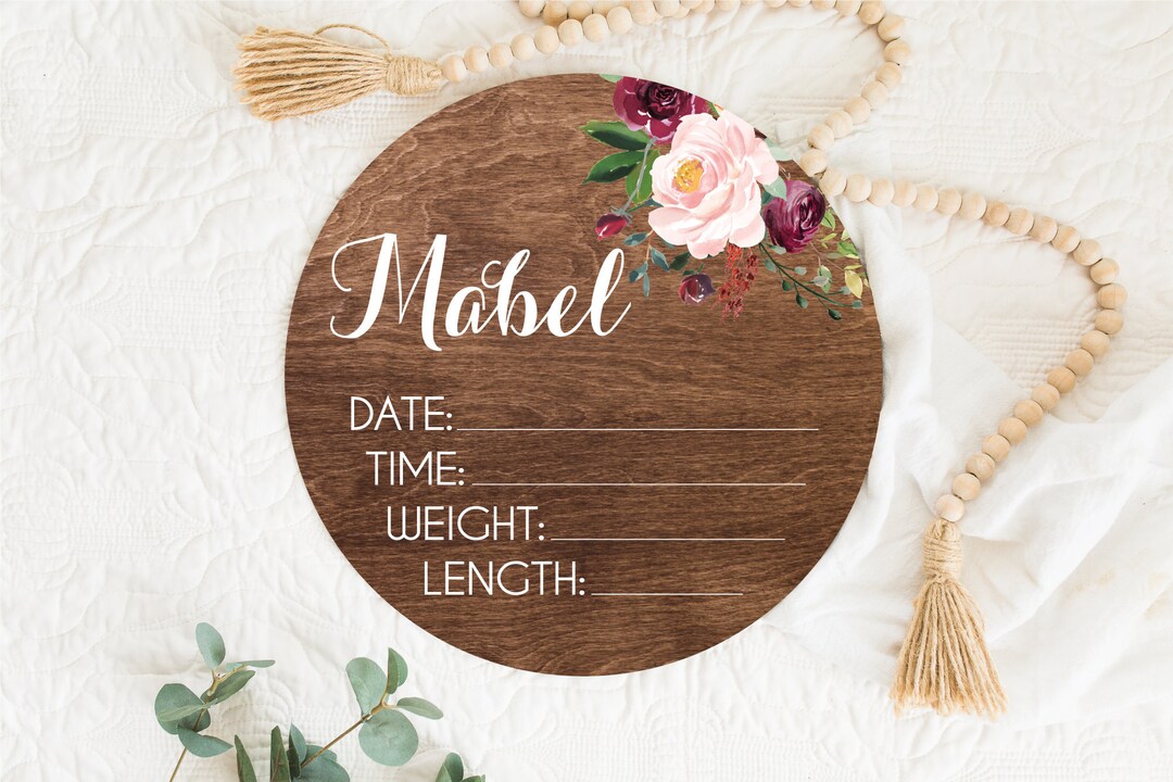Birth Stats Round Wood Baby Name Sign Wooden Personalized Baby Name ...