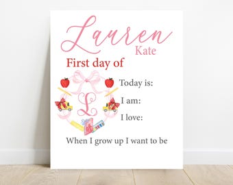 Personalized First Day of School Sign, First Day of School Board Sign, Custom First Day of School, Back to School Photo Prop, Monogram Crest