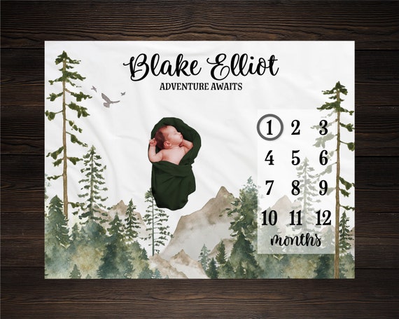 Mountains Milestone Blanket Monthly Growth Tracker Personalized