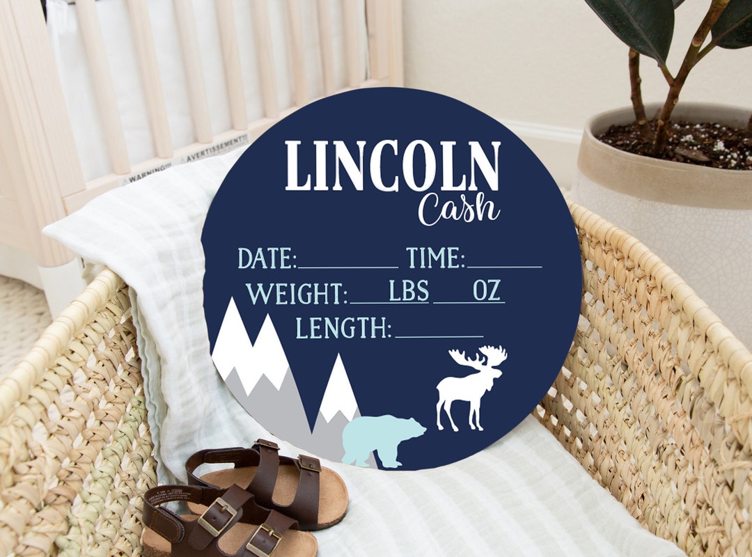 Woodland Birth Stats Round Wood Baby Name Sign Wooden Personalized Baby ...
