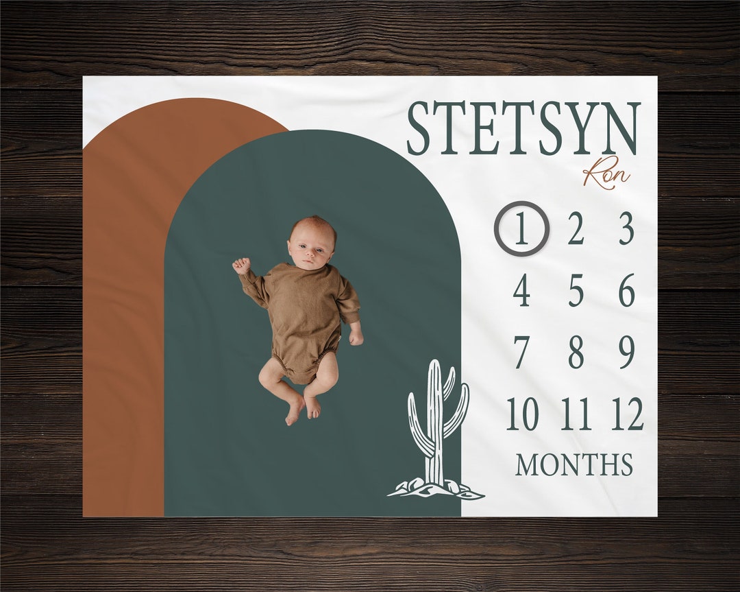 Western Milestone Blanket, Monthly Growth Tracker, Personalized Baby