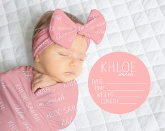 Personalized Swaddle Blanket, Optional Bundle, Newborn Coming Home Outfit Photo Props, Baby Name Announcement Sign, Baby Shower Gift JS7