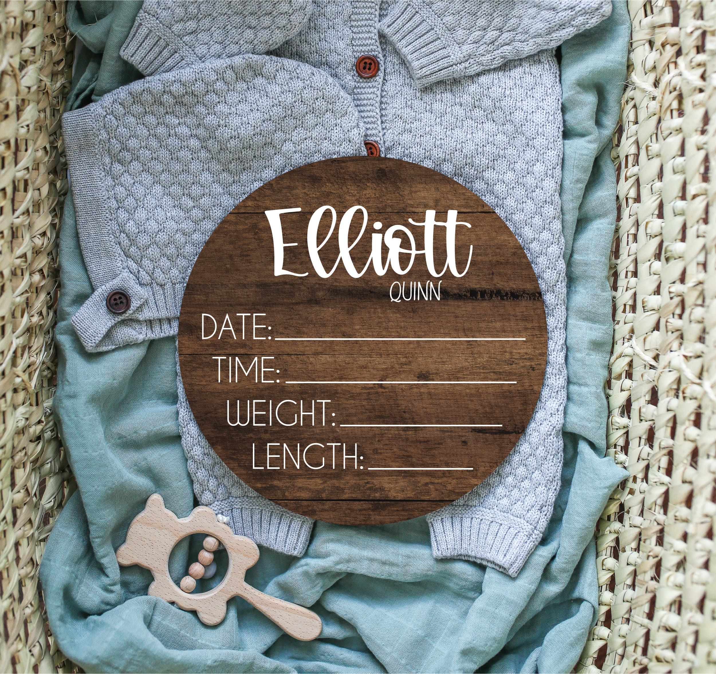 Birth Stats Round Wood Baby Name Sign Wooden Personalized Baby Name ...