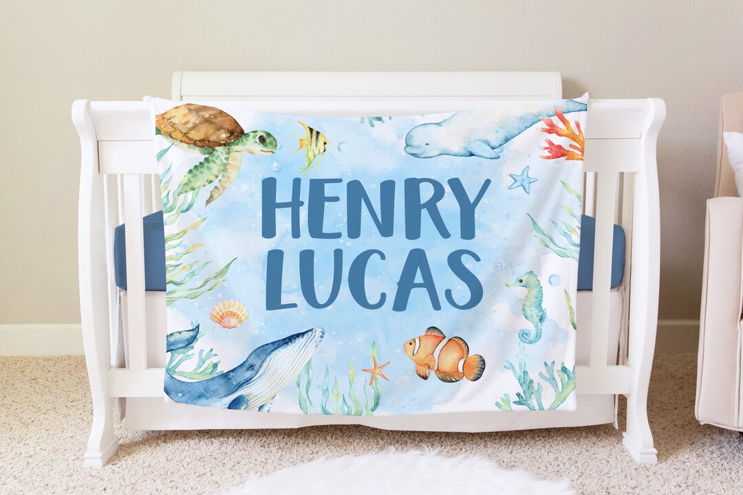 Sea Creatures Personalized Baby Name Blanket Personalized Baby Gift ...