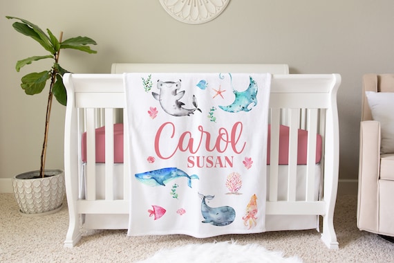 Sea Life Blanket, Personalized Baby Blanket Gift, Toddler Blanket, Sea Nursery Decor, Toddler Birthday Gift, Under The Sea Theme
