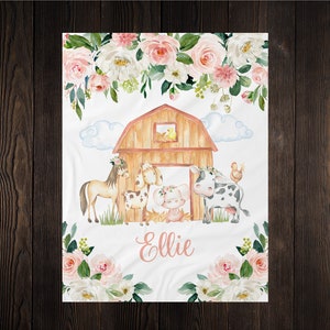 Personalized Baby Name Blanket, Personalized Baby Gift, Pig, Custom Coming Home Hospital Blanket, Baby Shower Gift Birthday Gift Farm Animal