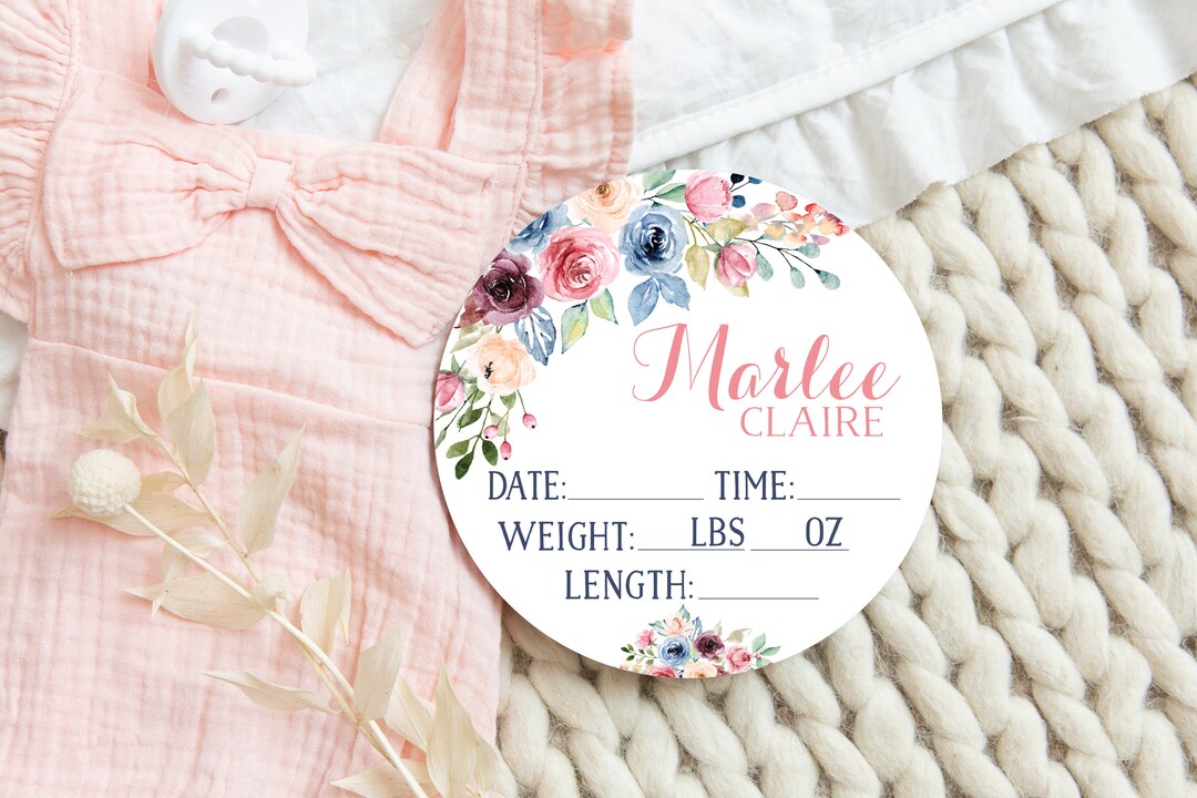 Floral Birth Stats Round Wood Baby Name Sign Personalized Baby Name ...