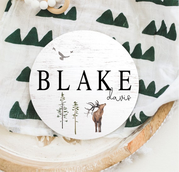 Deer Baby Name Sign Round Wooden Personalized Baby Name Newborn