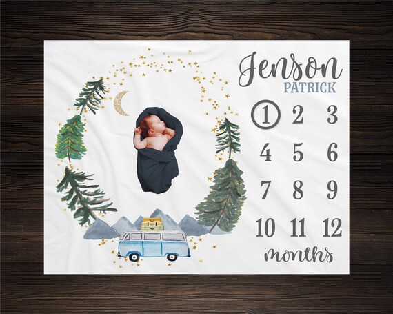 Mountains Camping Milestone Blanket Monthly Growth Tracker Personalized Baby Blanket Custom Blanket Baby Shower Gift Baby Boy Etsy Canada