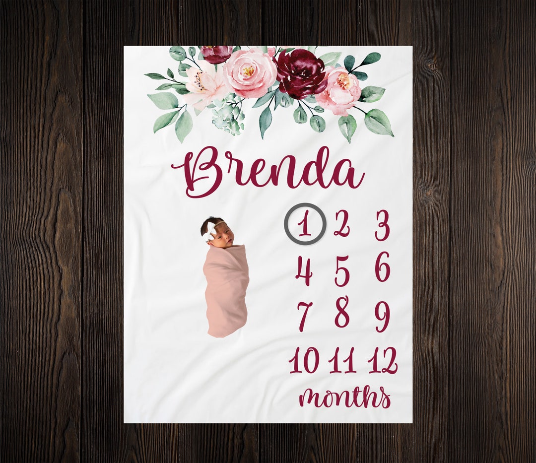 Floral Milestone Blanket Monthly Growth Baby Blanket Baby Etsy