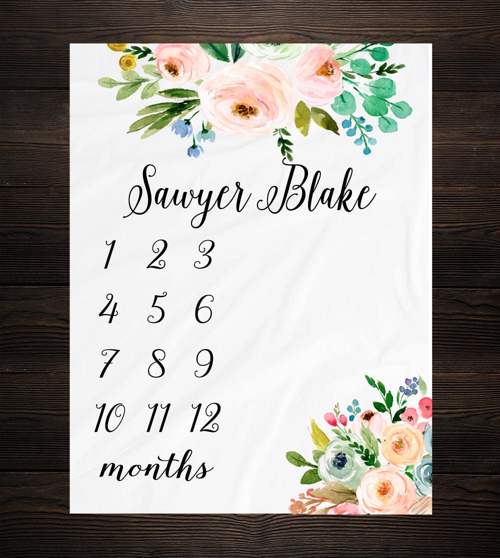 Baby Milestone Blanket Month Blanket Baby Watch Me Grow Growth Tracker Fleece Blanket Baby Shower Personalize Baby Blanket Newborn Gift