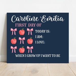 Girls First Day Of School Sign, Big Bow Back to School Sign, Personalizable Reusable School Sign, School Photo Prop, School Sign For Kids