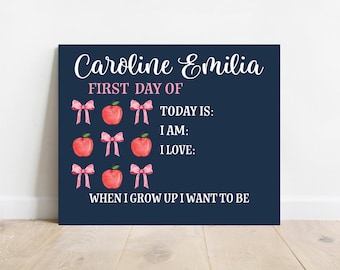 Girls First Day Of School Sign, Big Bow Back to School Sign, Personalizable Reusable School Sign, School Photo Prop, School Sign For Kids