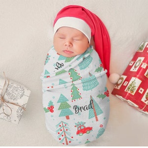 Christmas Swaddle Blanket, Baby First Christmas, Baby Christmas Personalized Name Blanket, Birth Announcement Blanket, Christmas Photo Prop