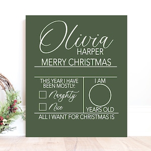 Segno di Natale per bambini, Immagini di Natale Foto Prop, Jammies di Natale Segno fotografico, Caro segno di Babbo Natale, Babbo Natale Foto Prop, Fotografia di Natale
