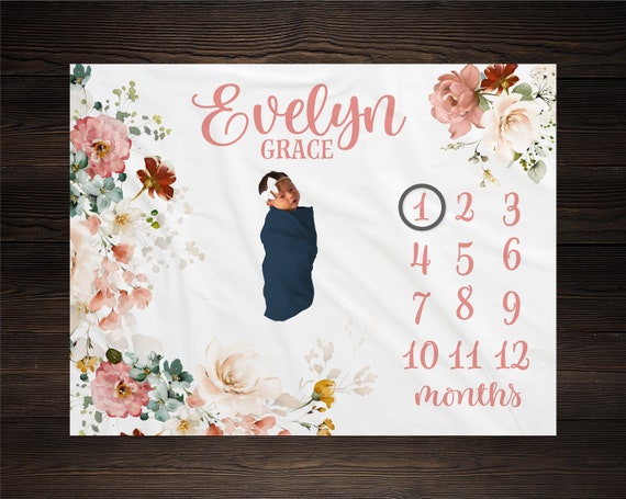 Wild Flower Milestone Blanket, Milestone Blanket, Baby Shower Gift, Baby Keepsake Gift, Girl Wildflower Milestone Blanket, GM02